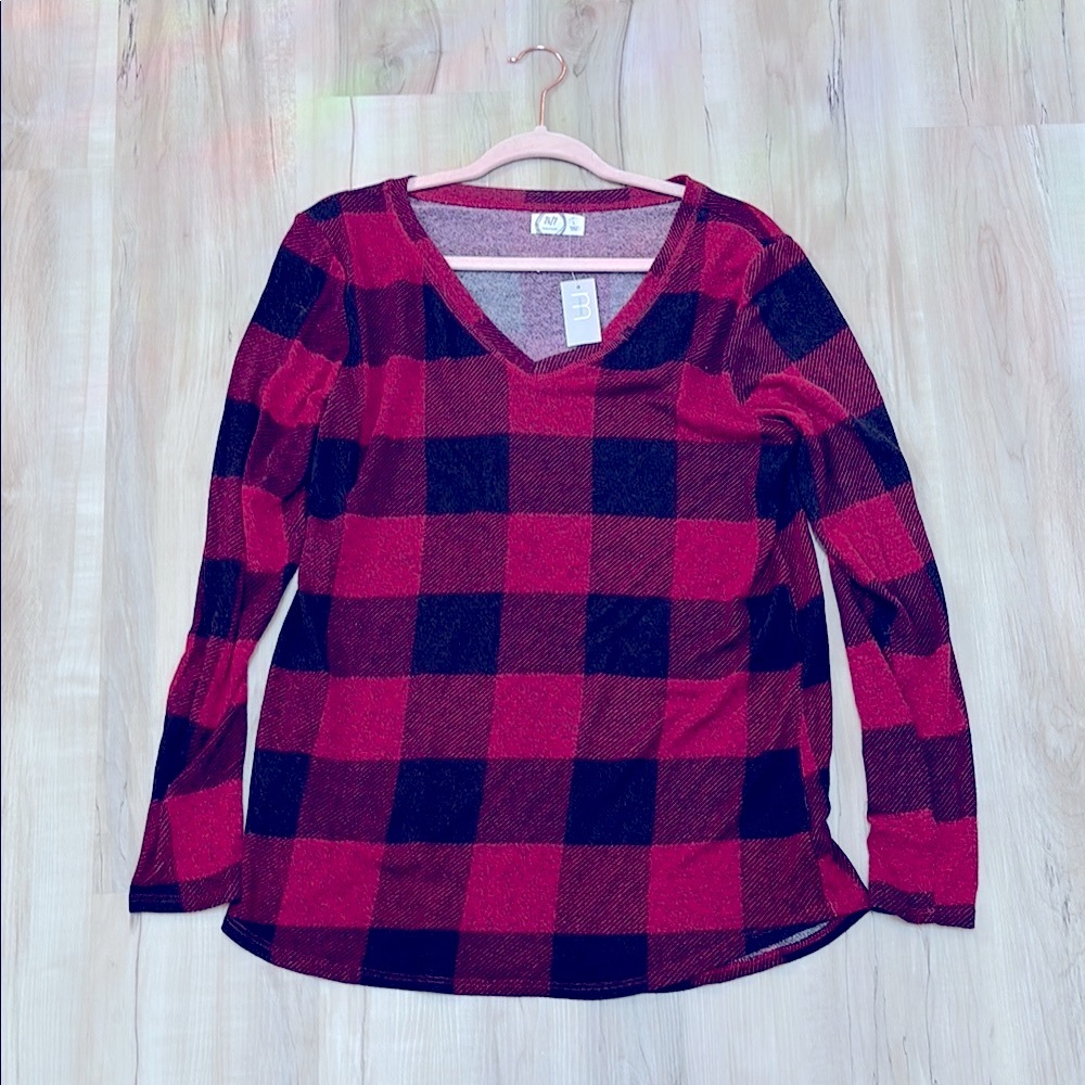 Women's Red and Black Plaid long sleeve Top